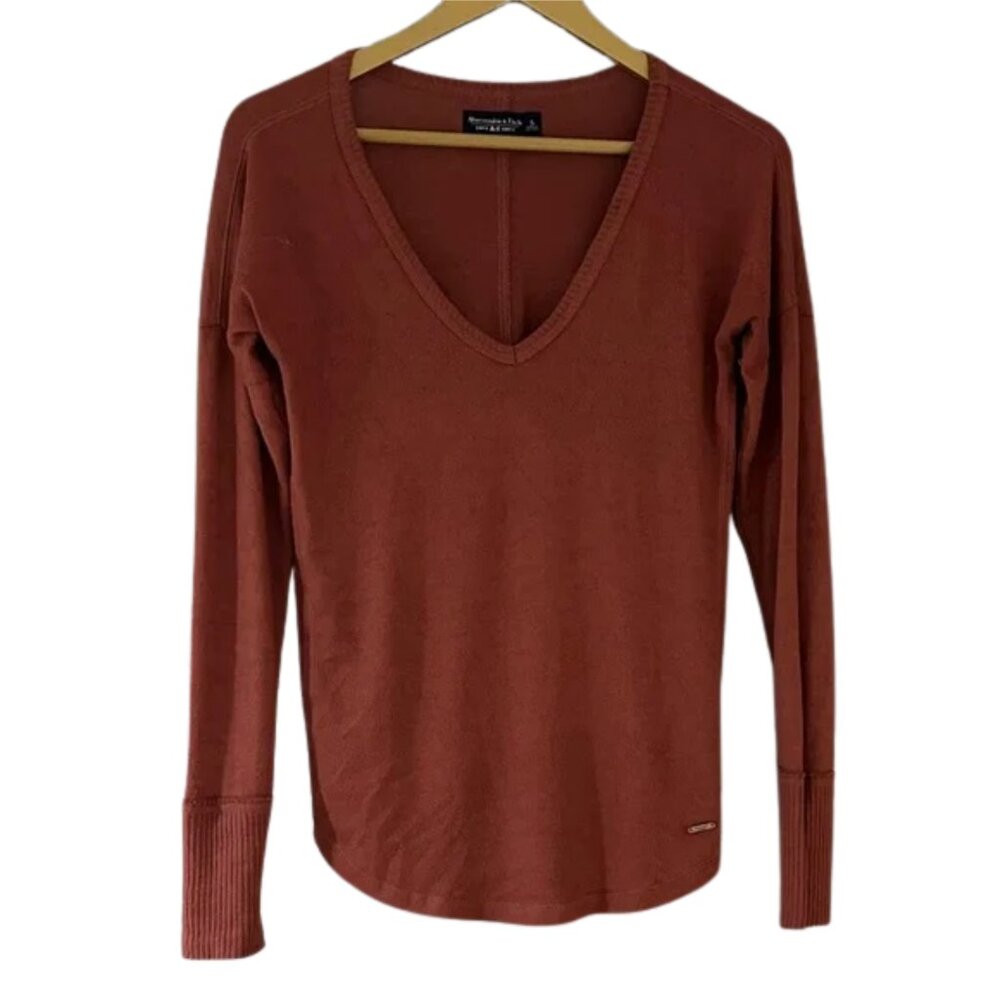 Abercrombie & Fitch Rust V-Neck Long Sleeve Top Women’s Knit